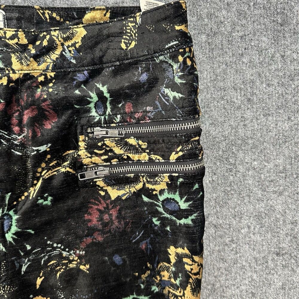 Free People Velvet Skinny Pant 12 Black Floral Print Retro Zip Pockets Mid Rise - Picture 2 of 14